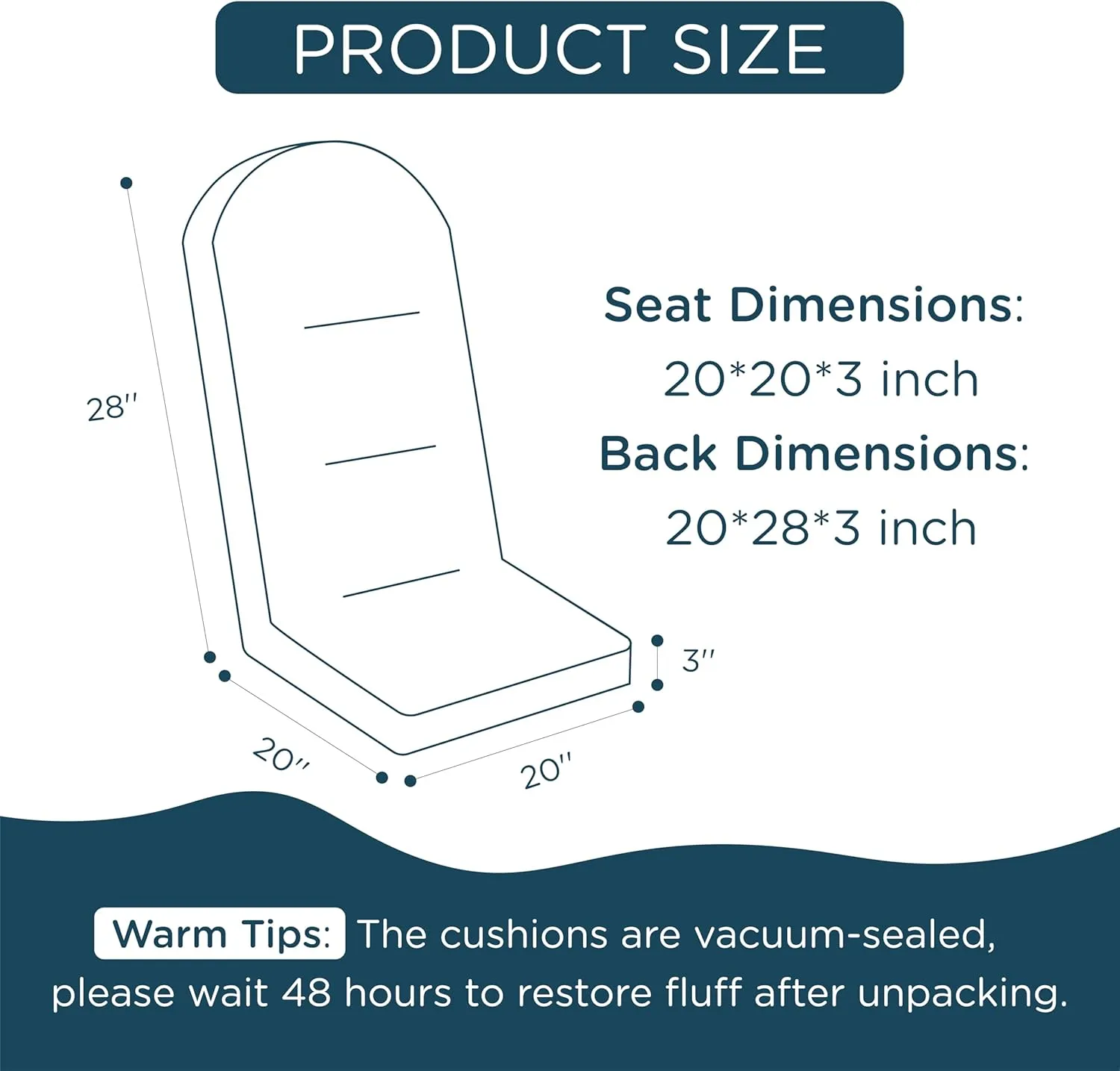 Codi Adirondack Chair Cushion – Thick Padded Outdoor Seat for Patio & Porch, Fade Resistant Waterproof Fabric with Ties, Grey