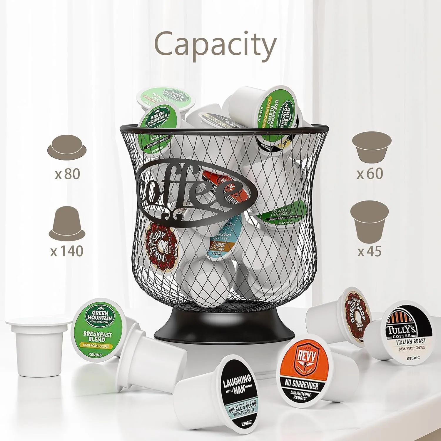 Coffee Pod Holder, Large K Cup Organizer, Large Capacity K Cup Storage for Keuring Espresso Capsule Coffee Creamer, Easy to Refill and Organize for Cafe Bar, Coffee Bar Decor
