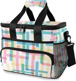 Colorful Cross Stripes Reusable Insulated Lunch Bag, Leak-Proof Cooler Bag, Portable Lunch Bag for Work, Camping, Picnic