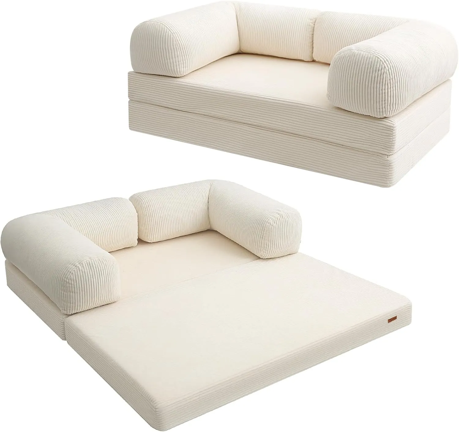 COMAX Folding Sofa Bed Queen, 4-in-1 Foldable Floor Couch Convertible Futon Sofa with Armrests Sleeper Mattress Chair Bed Comfy Portable Fold Out Lounge Guest for Living Room Bedroom, Beige