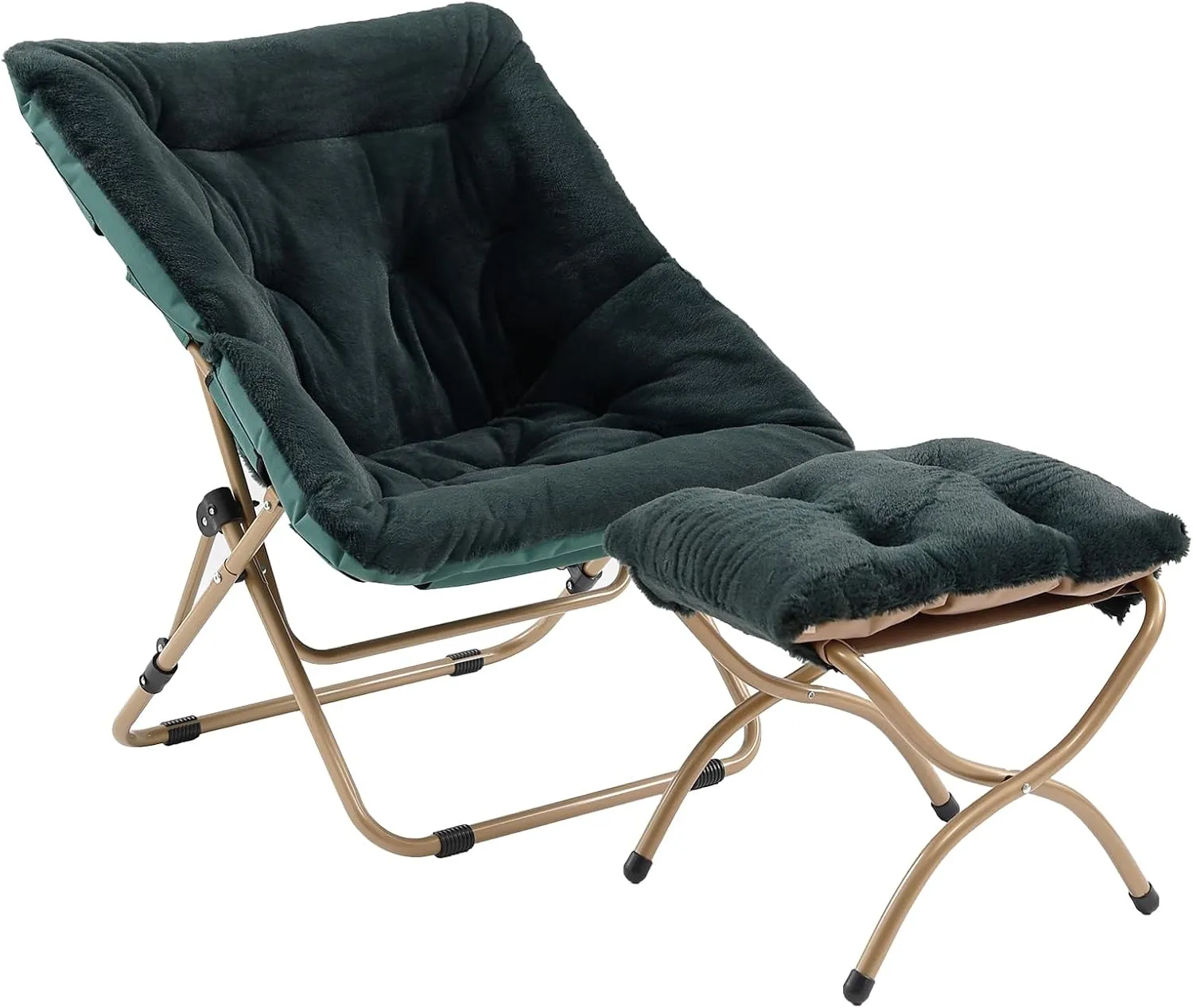 Comfy Folded Chair with Ottoman, Oversized Folding Faux Fur Chair Soft Furry Lounge Lazy Chair with Metal Frame Moon Chair Accent Chair for Bedroom, Living Room, Dorm Rooms