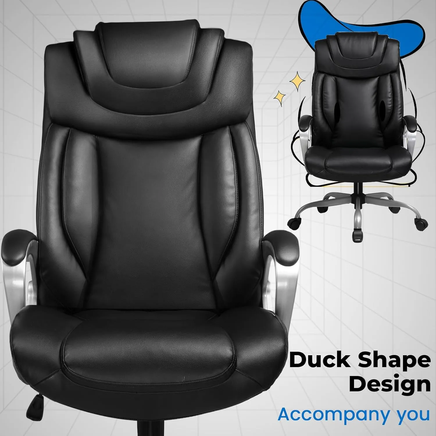 COMHOMA Ergonomic Office Chair Home Office Desk Chairs Comfy Back Support PU Leather Executive Office Chair with Wheels Headrest Padded Armrests Height Adjustable Tilt Swivel Rolling Reclining Seat