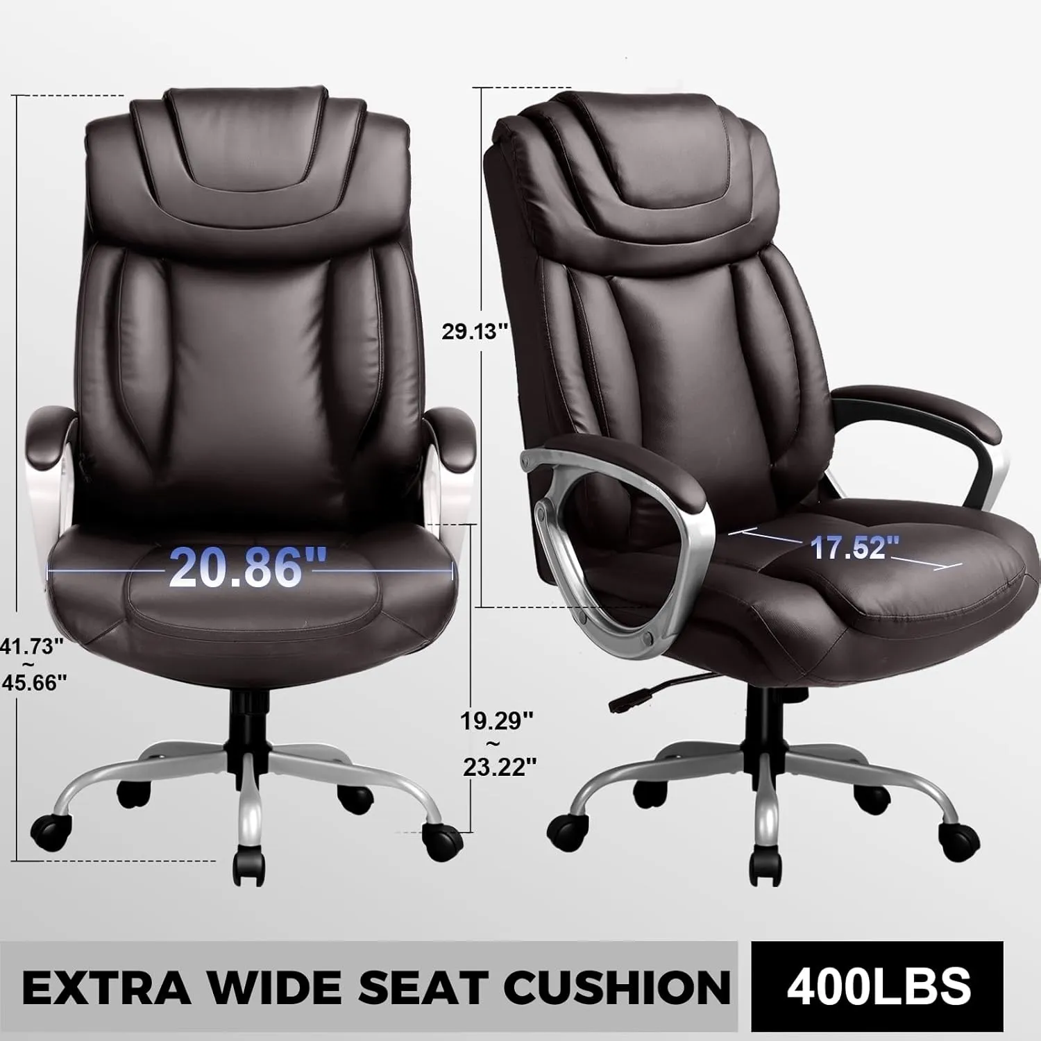 COMHOMA Ergonomic Office Chair Wheels Home Office Desk Chairs Comfy Back Support PU Leather Executive Office Chair with Headrest Padded Armrests Height Adjustable Tilt Swivel Rolling Reclining Seat