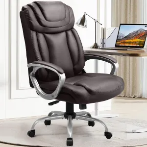 COMHOMA Ergonomic Office Chair Wheels Home Office Desk Chairs Comfy Back Support PU Leather Executive Office Chair with Headrest Padded Armrests Height Adjustable Tilt Swivel Rolling Reclining Seat