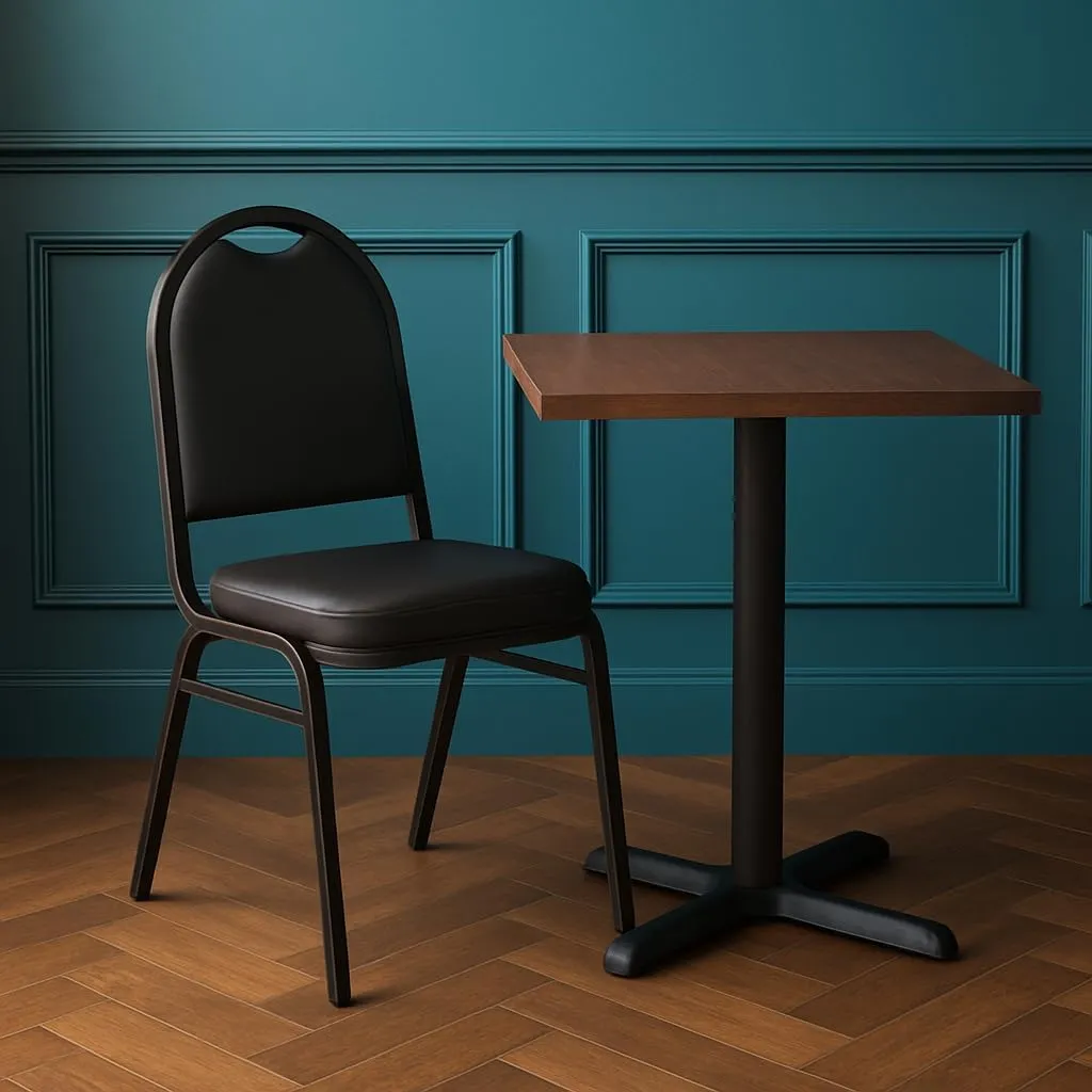 Commercial Black Stacking Chair with Padded Seat and Round Top, 4-Pack (32Q-235)