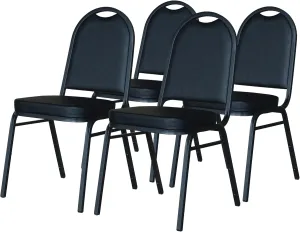 Commercial Black Stacking Chair with Padded Seat and Round Top, 4-Pack (32Q-235)