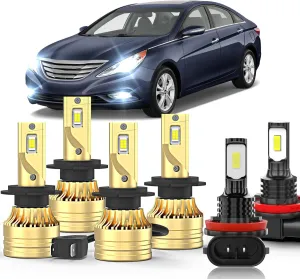 Compatible for Hyundai Sonata 2011-2014 LED Light Bulbs,H7 High Beam H7 Low Beams H8 LED Fog Light Bulbs, 500% Brightness,6000K White H8,Plug and Play, Pack of 6