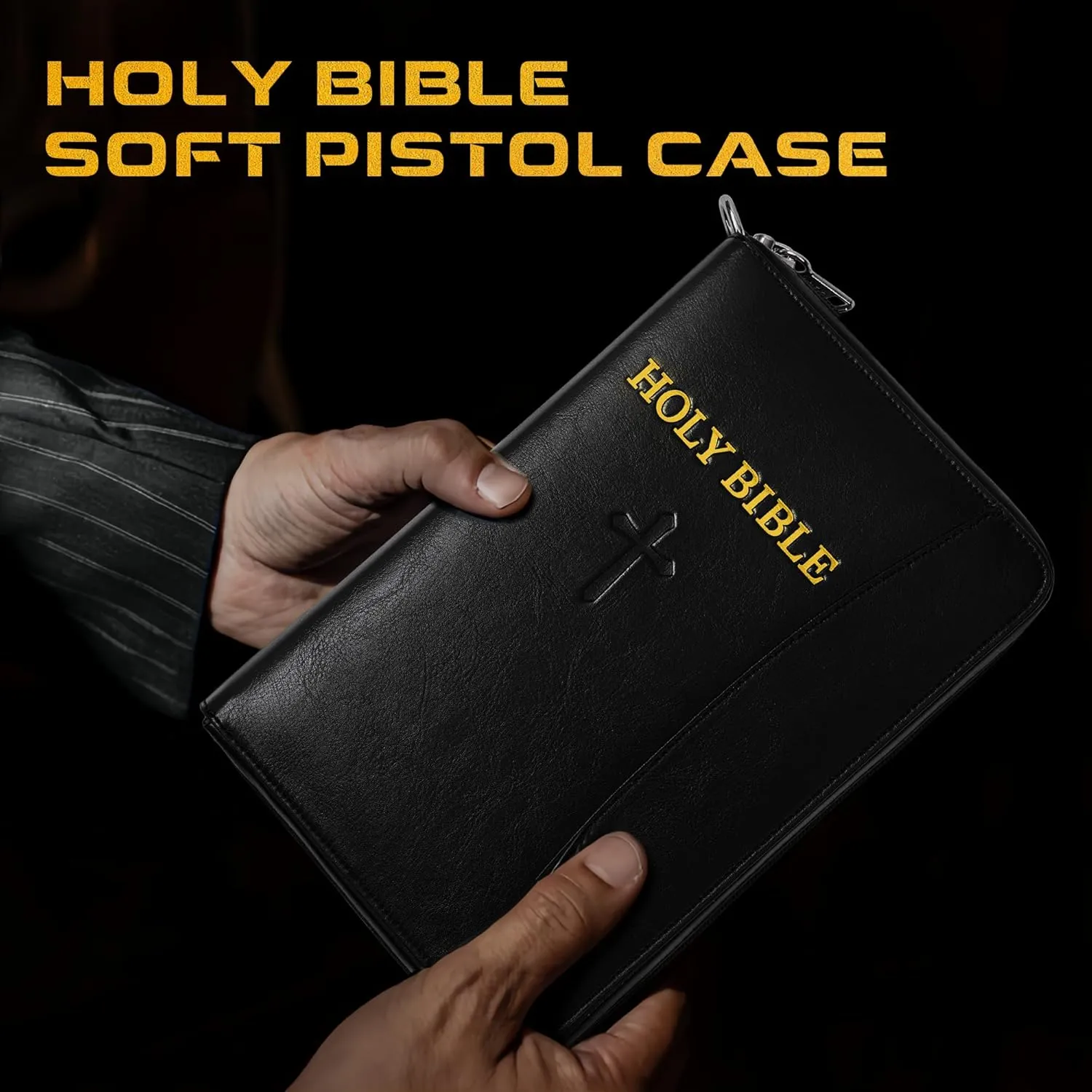 Concealed Carry Holster, Holy Bible Leather Gun Bags, Lockable Soft Pistols Case, Hidden Gun Storage, Book Gun Case for 9mm& Glock&1911 Small Handguns, Perfect Way to Hide Gun