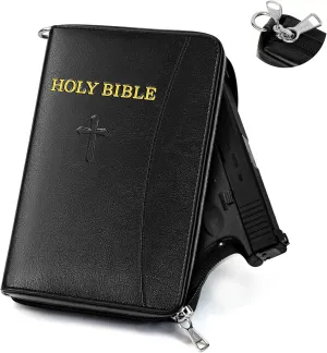 Concealed Carry Holster, Holy Bible Leather Gun Bags, Lockable Soft Pistols Case, Hidden Gun Storage, Book Gun Case for 9mm& Glock&1911 Small Handguns, Perfect Way to Hide Gun