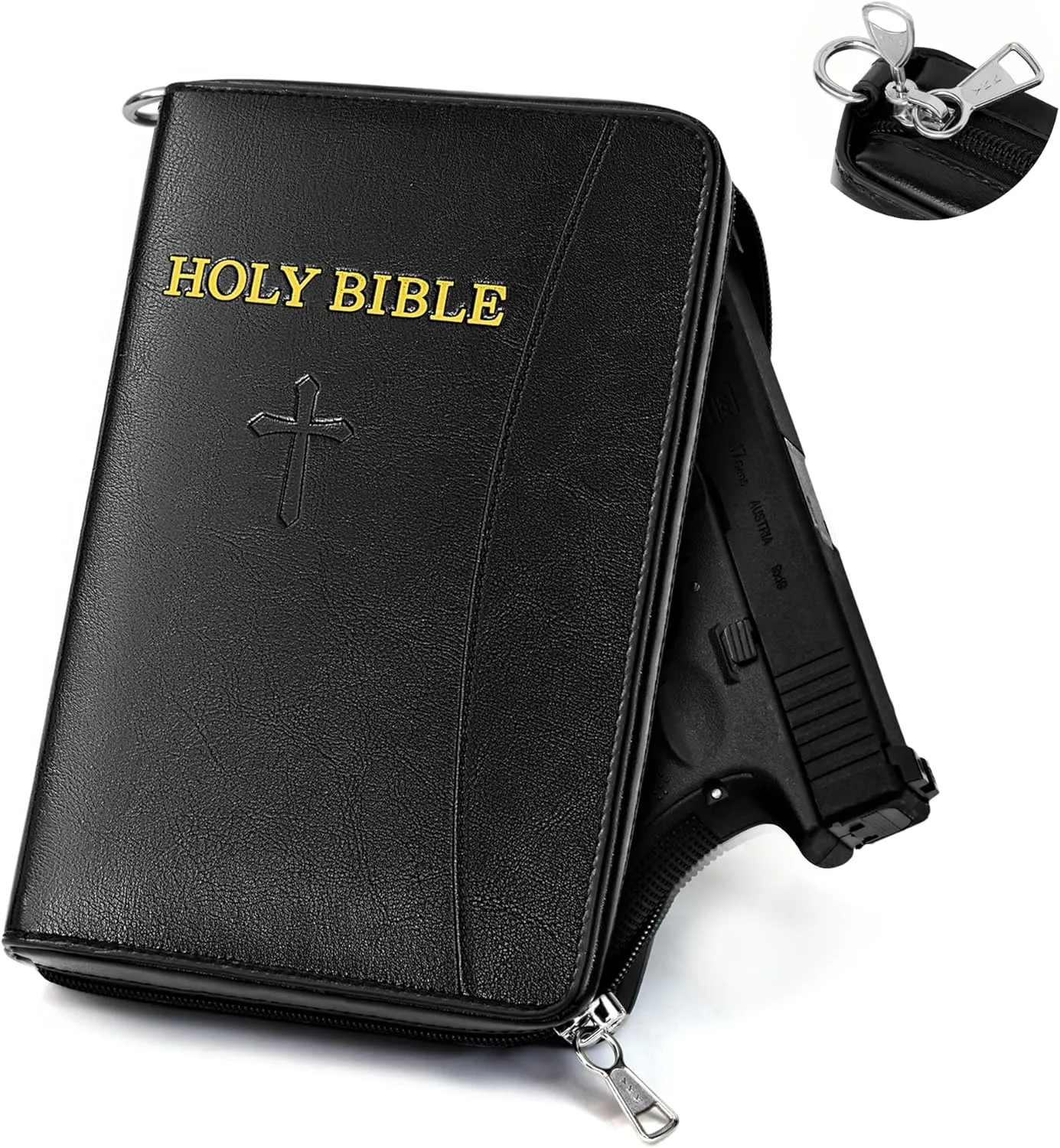 Concealed Carry Holster, Holy Bible Leather Gun Bags, Lockable Soft Pistols Case, Hidden Gun Storage, Book Gun Case for 9mm& Glock&1911 Small Handguns, Perfect Way to Hide Gun