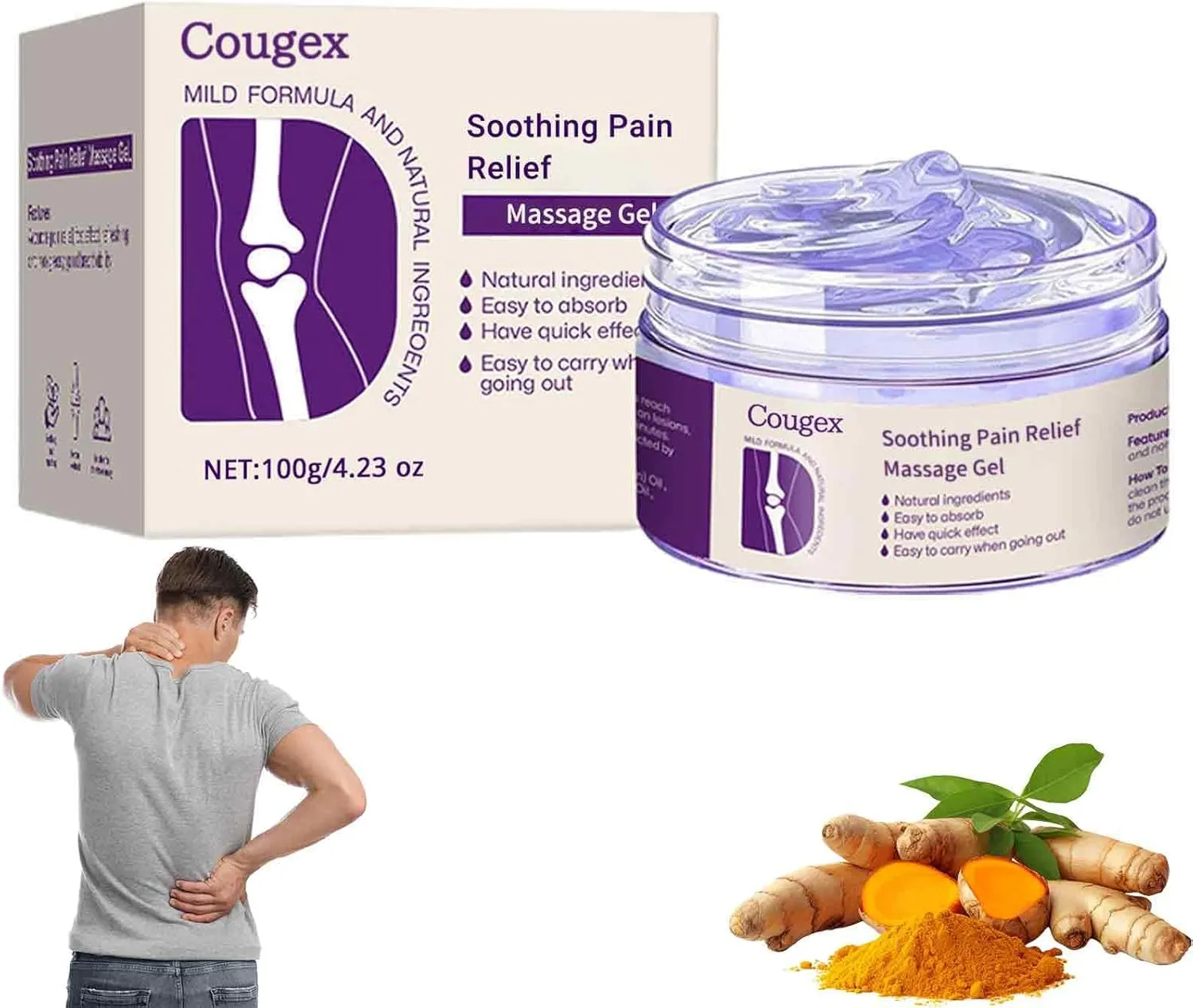 Cougex Turmeric & Emu Oil Arthritis Soothing Pain Relief Massage Gel, Curcumin and Emu Oil Pain Gel, Soothing Muscle & Joint, Joint Pain Relief Cream for Back, Neck, Hands, Knee (1)