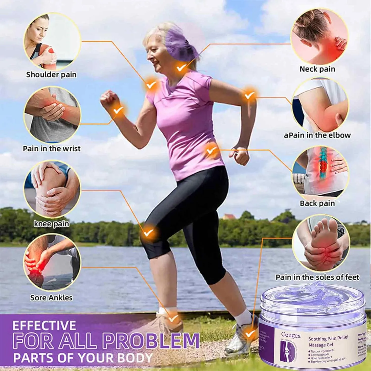 Cougex Turmeric & Emu Oil Arthritis Soothing Pain Relief Massage Gel, Curcumin and Emu Oil Pain Gel, Soothing Muscle & Joint, Joint Pain Relief Cream for Back, Neck, Hands, Knee (1)