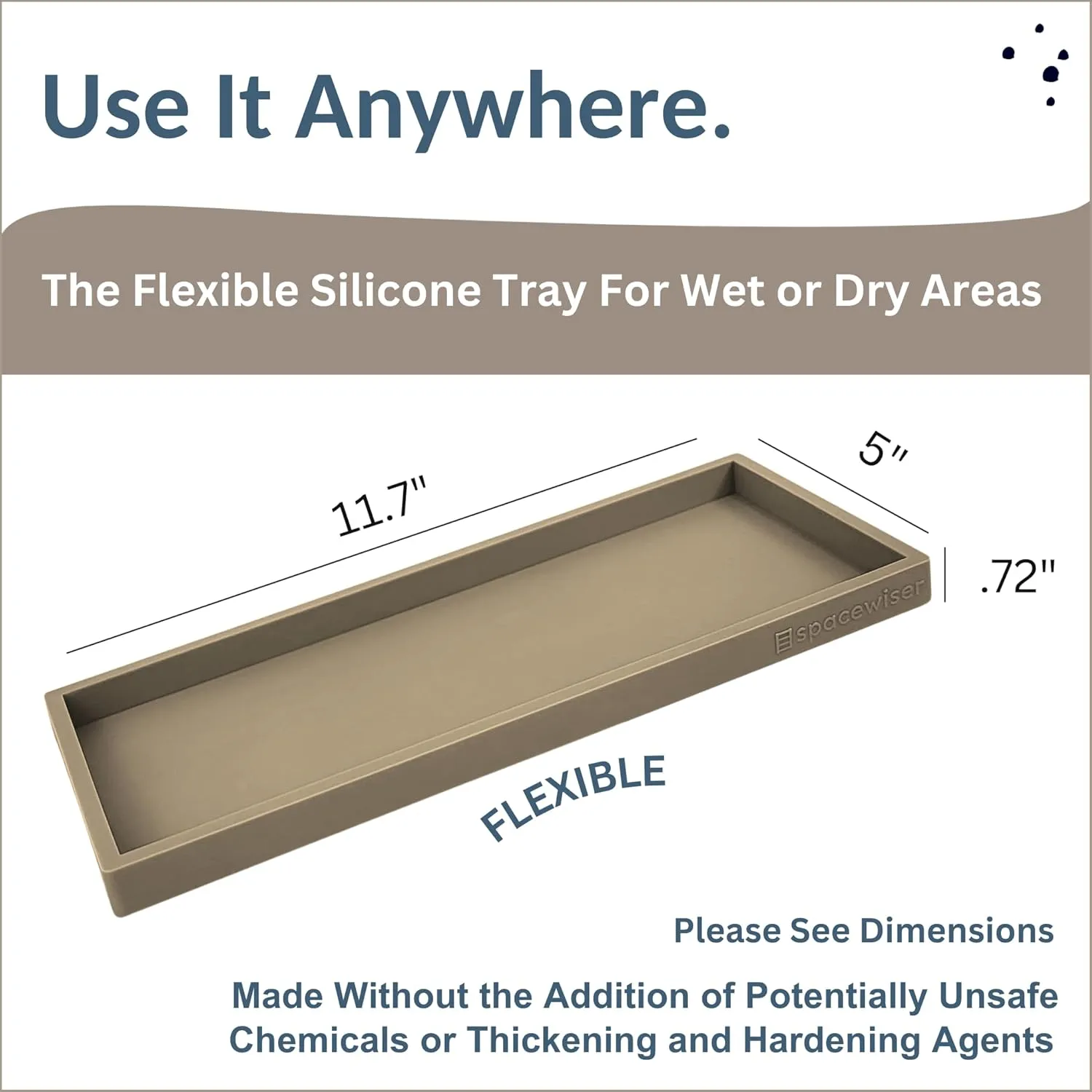Countertop and Vanity Tray - 11.7" Silicone Bathroom Tray, Flexible Dish Soap Holder for Kitchen, Bathroom Counter Organizer, Shower Toilet Tank Trays Décor Accessories, Sink Makeup Mat Oil