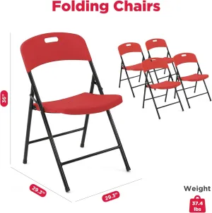 Creative Outdoor 4 Portable Plastic Folding Chairs, Sturdy Design, Indoor/Outdoor Events, Perfect Foldable Chairs for Camping/Picnic/Tailgating/Party (Red Set of 4 Chairs)