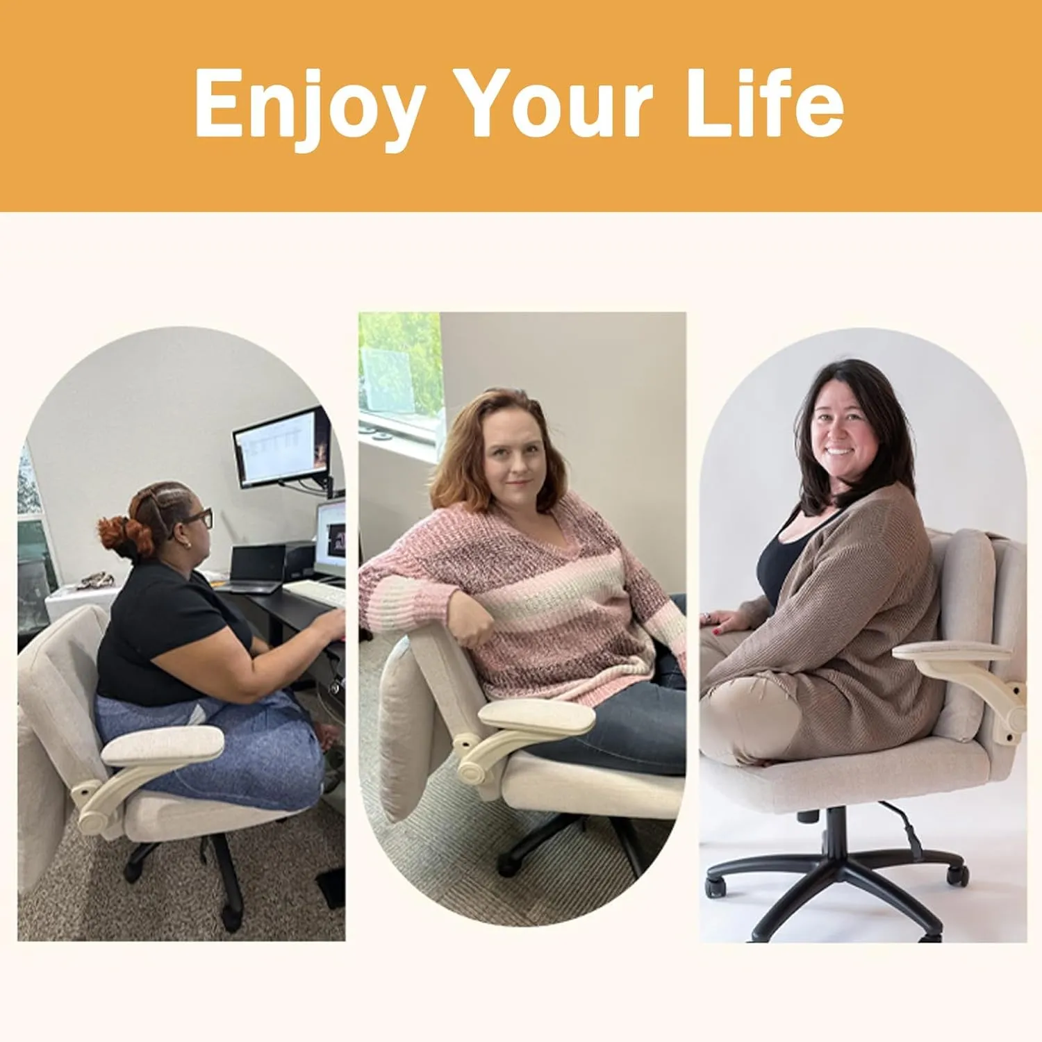 Criss Cross Chair with Arms, Plus Size Cross Legged Desk Chair with Flexible Back Cushion, Adjustable Arm Rest, Extra Wide Seat, 350lbs Fabric Home Office Chair with Castors and Bell Glides