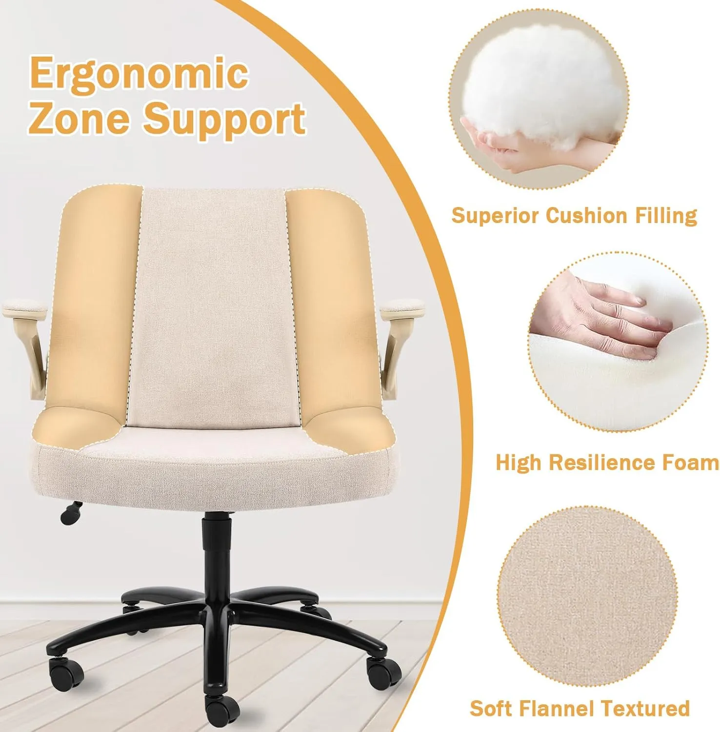Criss Cross Chair with Arms, Plus Size Cross Legged Desk Chair with Flexible Back Cushion, Adjustable Arm Rest, Extra Wide Seat, 350lbs Fabric Home Office Chair with Castors and Bell Glides