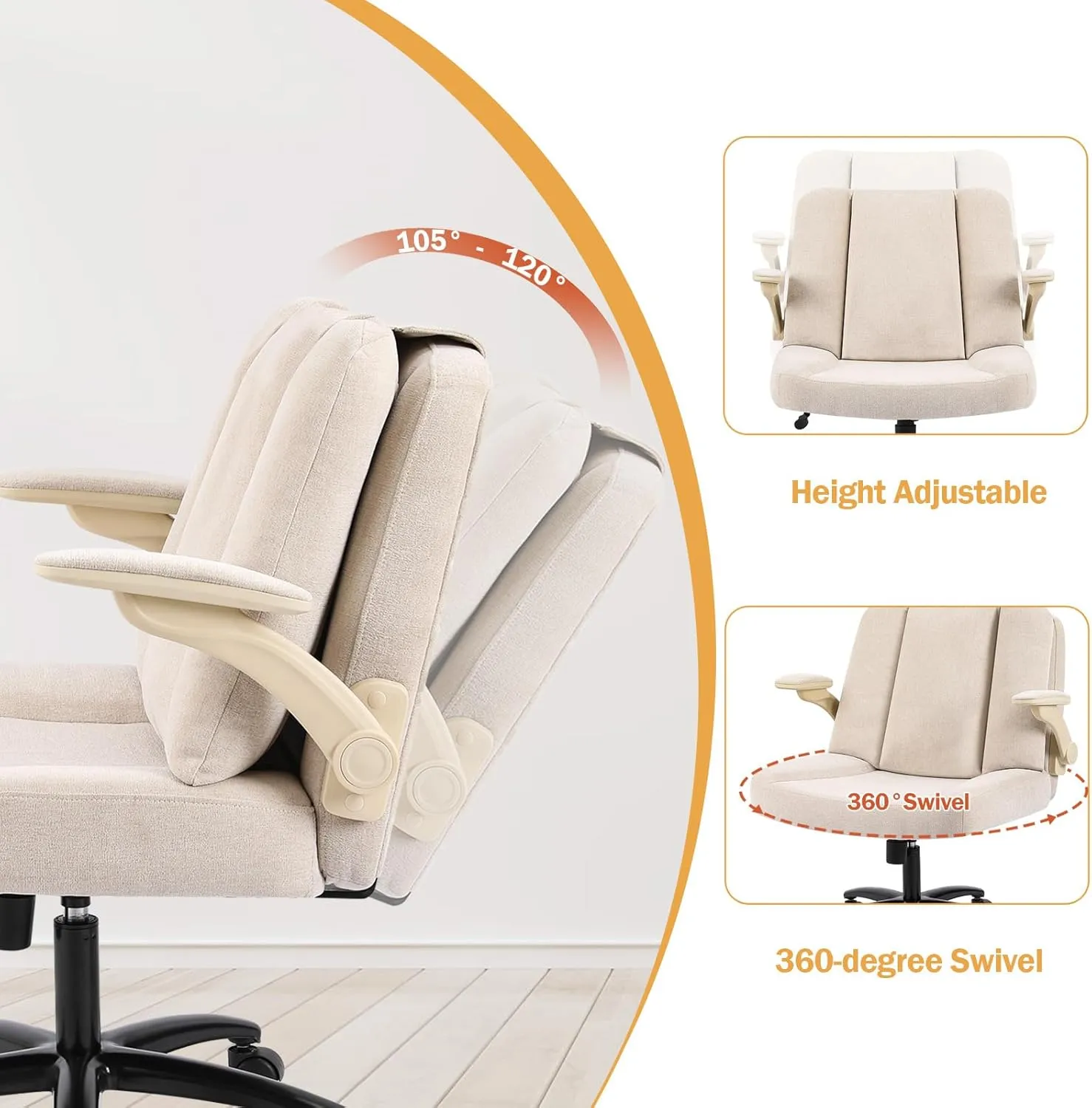 Criss Cross Chair with Arms, Plus Size Cross Legged Desk Chair with Flexible Back Cushion, Adjustable Arm Rest, Extra Wide Seat, 350lbs Fabric Home Office Chair with Castors and Bell Glides