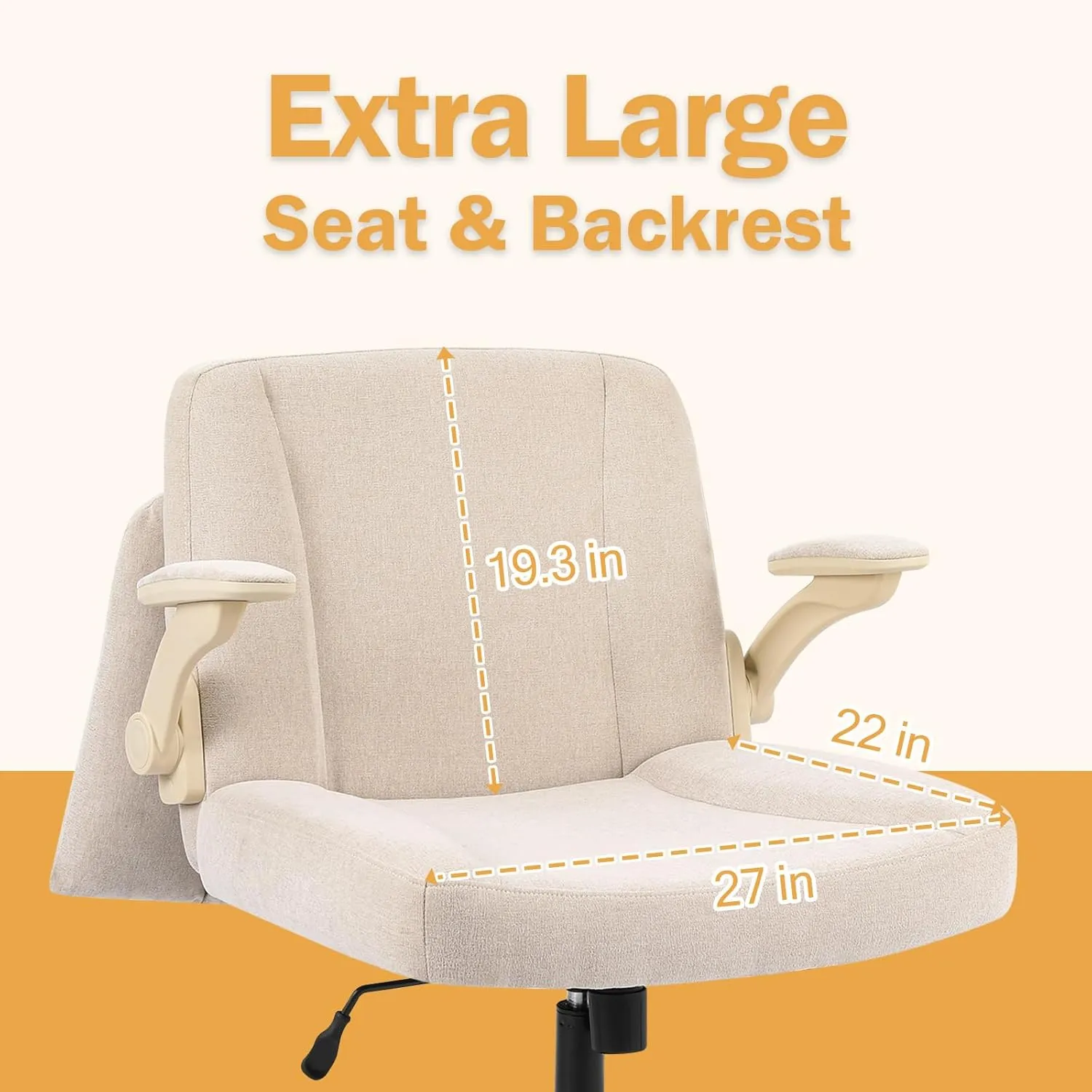 Criss Cross Chair with Arms, Plus Size Cross Legged Desk Chair with Flexible Back Cushion, Adjustable Arm Rest, Extra Wide Seat, 350lbs Fabric Home Office Chair with Castors and Bell Glides