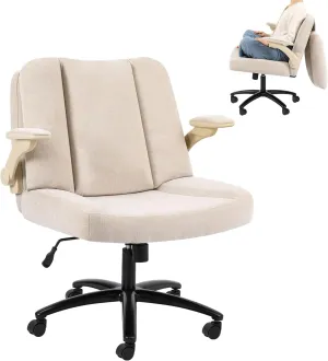 Criss Cross Chair with Arms, Plus Size Cross Legged Desk Chair with Flexible Back Cushion, Adjustable Arm Rest, Extra Wide Seat, 350lbs Fabric Home Office Chair with Castors and Bell Glides