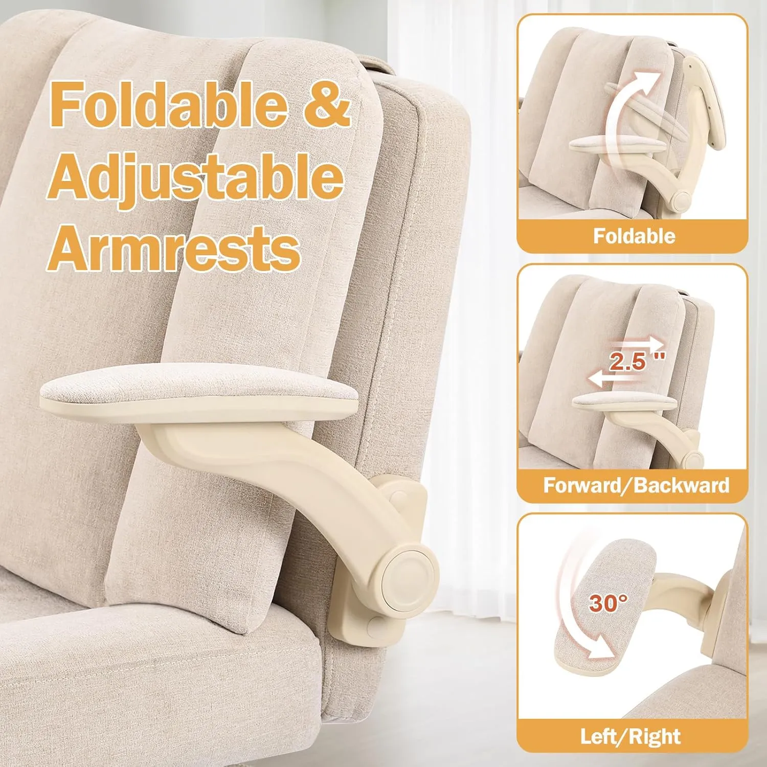 Criss Cross Chair with Arms, Plus Size Cross Legged Desk Chair with Flexible Back Cushion, Adjustable Arm Rest, Extra Wide Seat, 350lbs Fabric Home Office Chair with Castors and Bell Glides