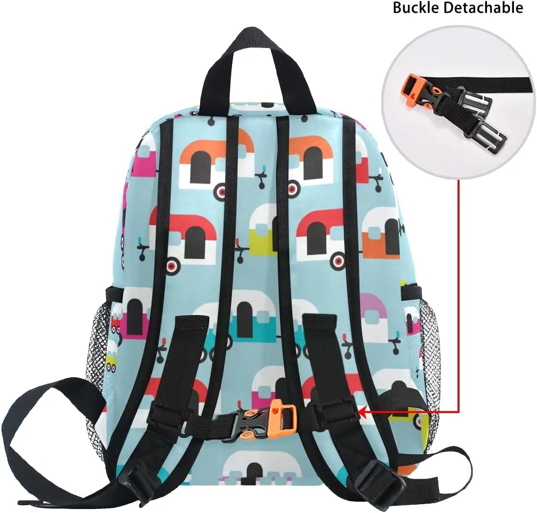 Custom Happy Camper Caravan Kids School BackpackToddler Personalized Your Name Preschool Shoulder Bookbag Kindergarten Elementary School Bag for Small Boys Girls