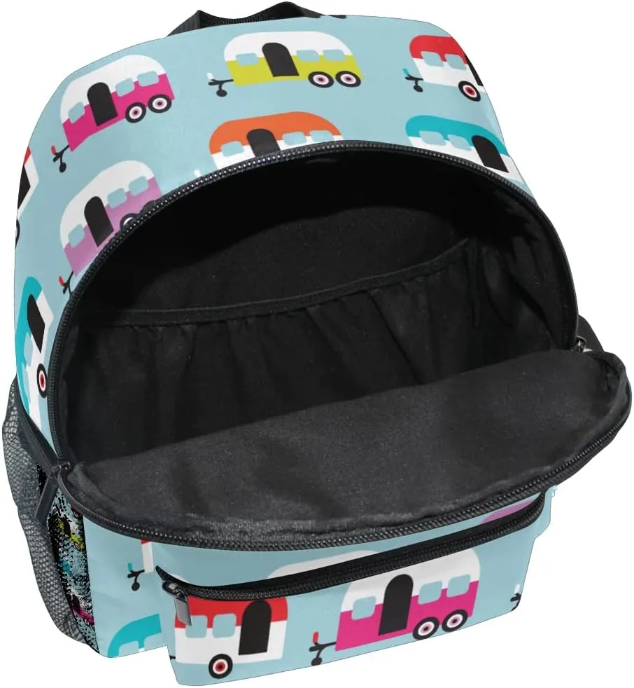 Custom Happy Camper Caravan Kids School BackpackToddler Personalized Your Name Preschool Shoulder Bookbag Kindergarten Elementary School Bag for Small Boys Girls