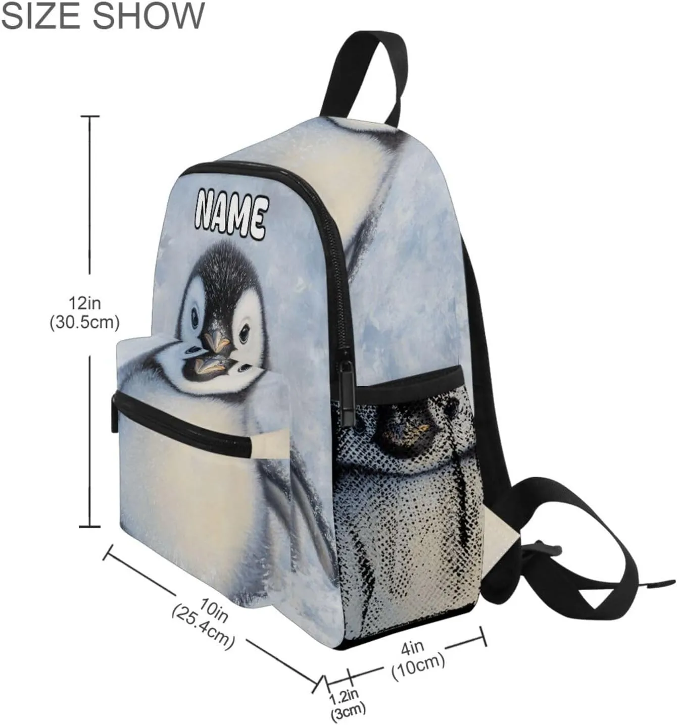 Custom Kid's Name Backpack,Emperor Penguin Baby Toddler Backpack for Daycare Travel, Personalized Name Preschool Bookbags for Boys Girls