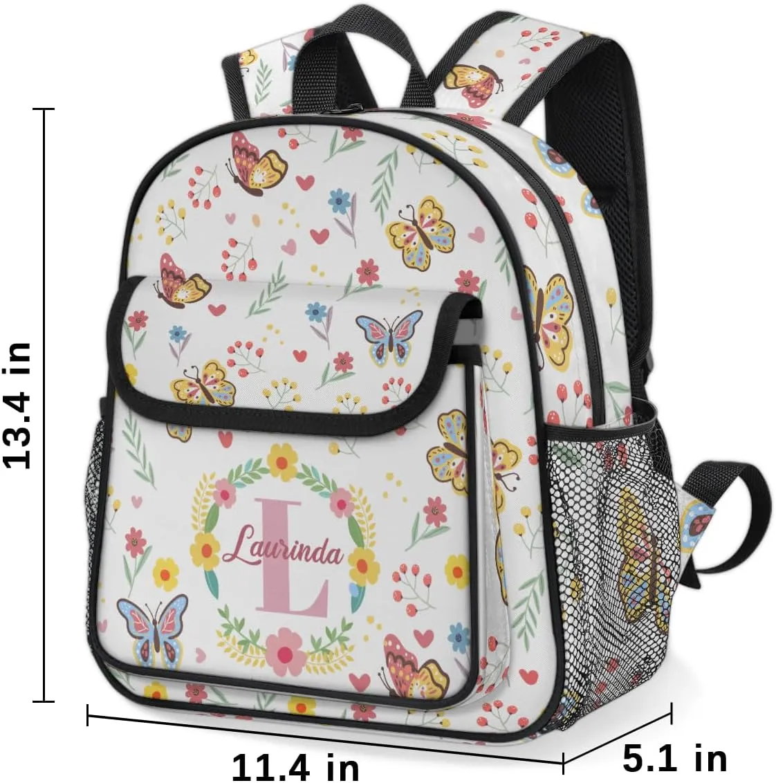 Custom Mini-Backpack for Girls-Kids-Toddler with Name Initial, Personalized Cute Flower Butterfly Mini Schoolbags, Children Kindergarten Preschool Bookbag, for Travel Daypack Nursery Daycare