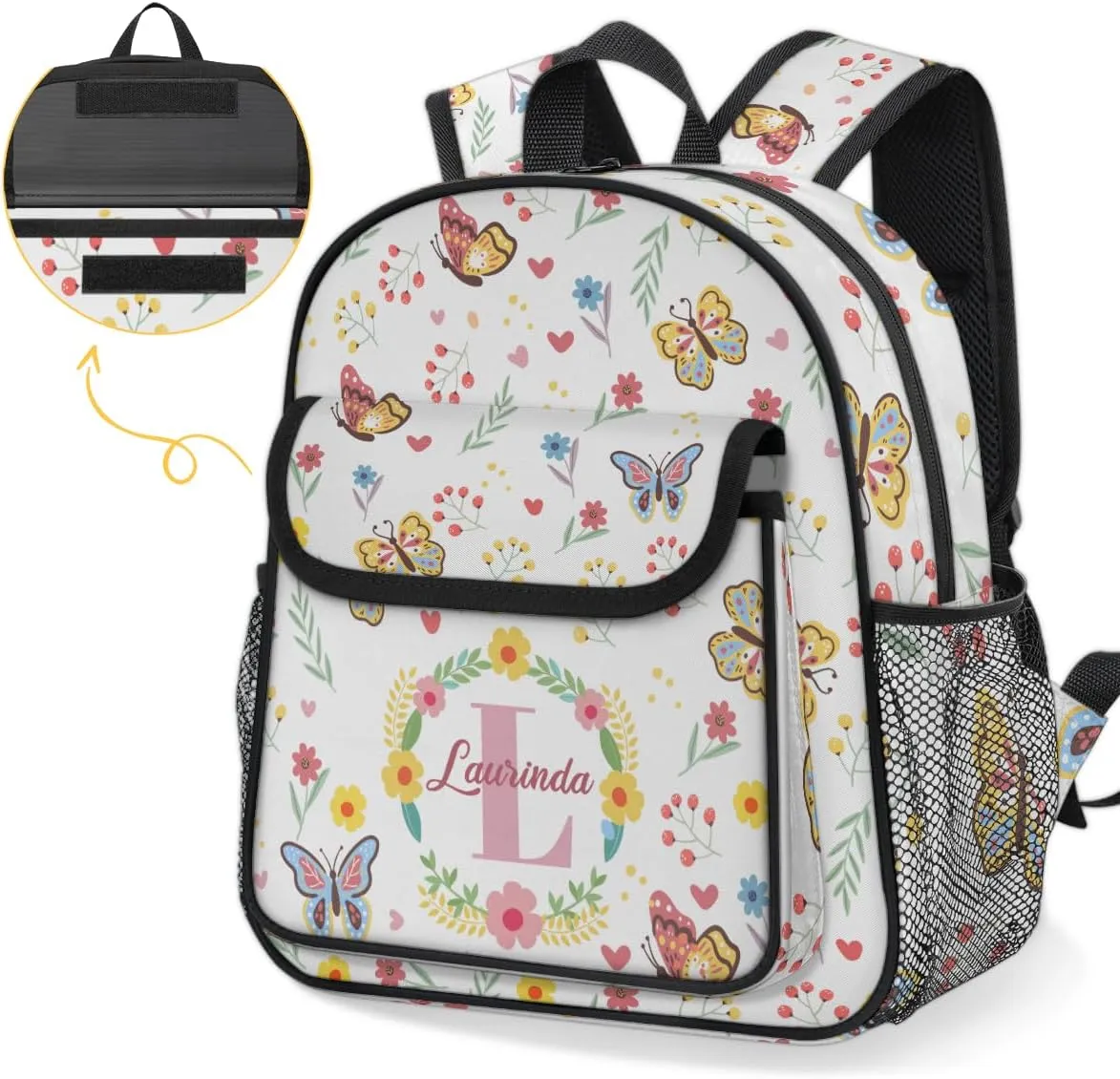 Custom Mini-Backpack for Girls-Kids-Toddler with Name Initial, Personalized Cute Flower Butterfly Mini Schoolbags, Children Kindergarten Preschool Bookbag, for Travel Daypack Nursery Daycare