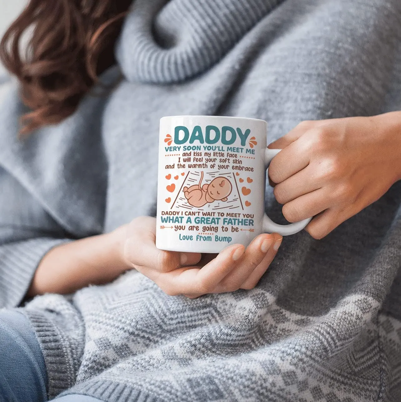 Daddy Very Soon You'll Meet Me and Kiss My Little Face Coffee Mug - New Dad Gift from Baby Bump, One Size, 15 oz. Color Changing Mug/White