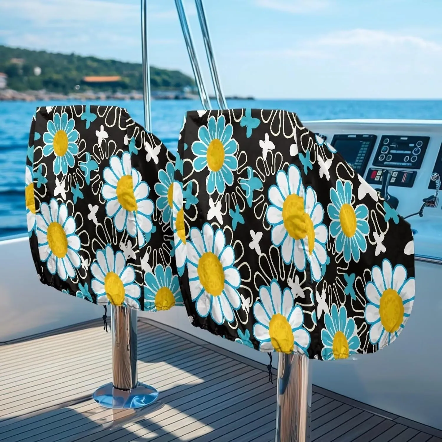 Daisy Boat Folding Seat Cover Silver-Plated Polyester Weather Resistant Material Captain's Chair Cover Full Length Protection for Your Boat Seat Cover