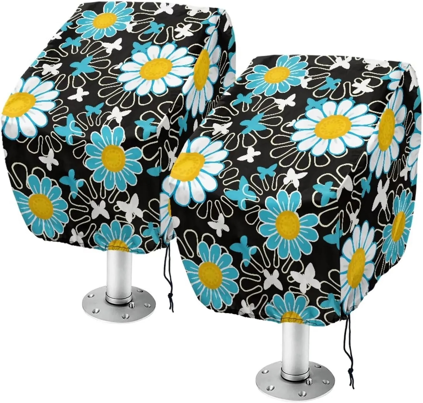 Daisy Boat Folding Seat Cover Silver-Plated Polyester Weather Resistant Material Captain's Chair Cover Full Length Protection for Your Boat Seat Cover