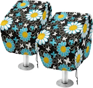 Daisy Boat Folding Seat Cover Silver-Plated Polyester Weather Resistant Material Captain's Chair Cover Full Length Protection for Your Boat Seat Cover