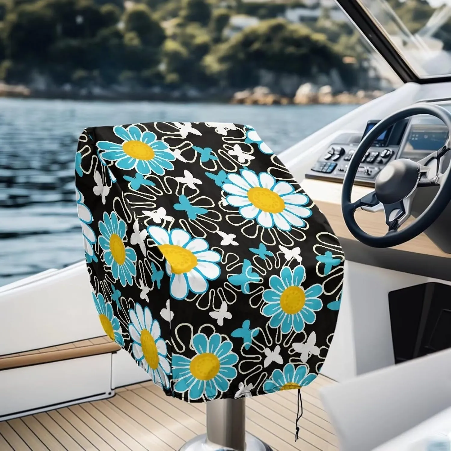 Daisy Boat Folding Seat Cover Silver-Plated Polyester Weather Resistant Material Captain's Chair Cover Full Length Protection for Your Boat Seat Cover
