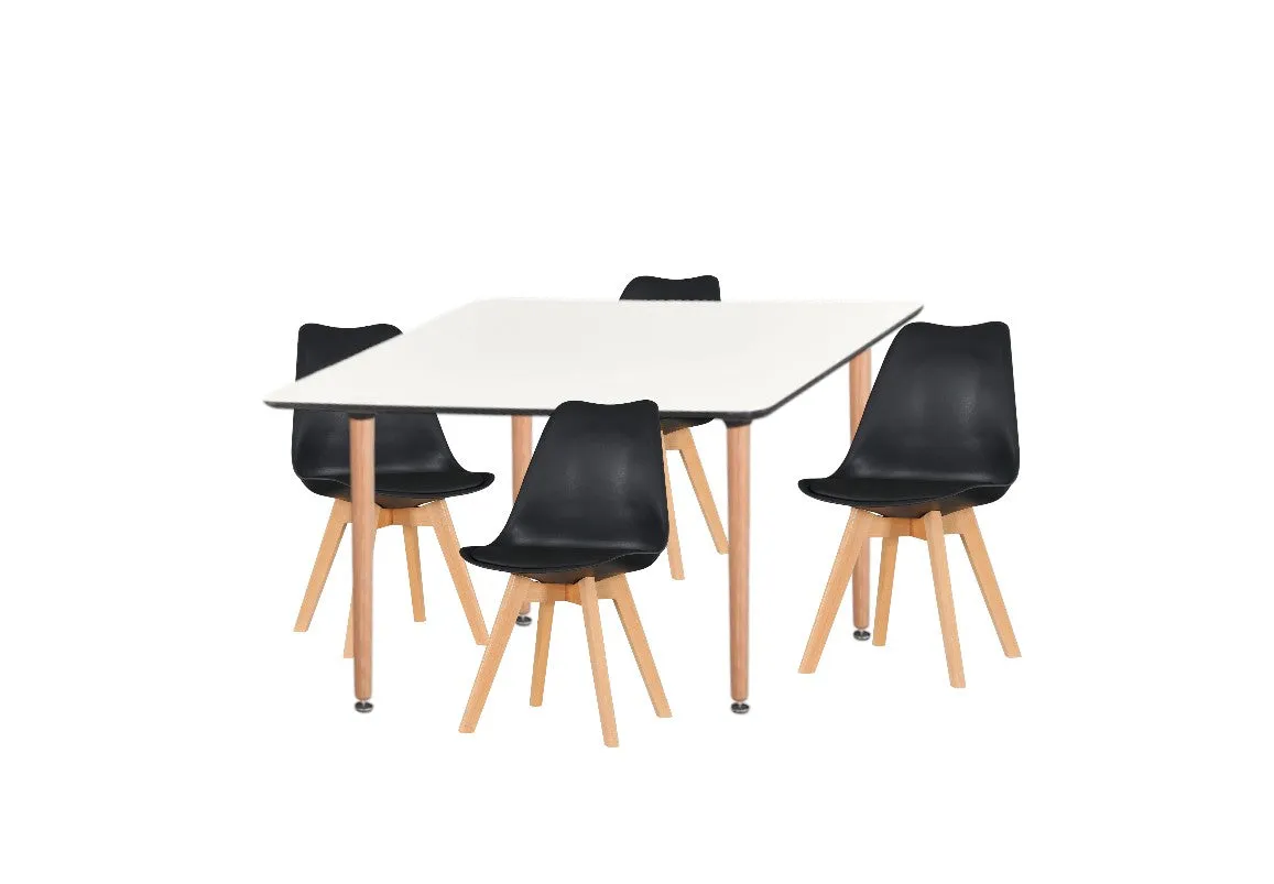 Dining Set Eames Black - 4 Chairs / Rectangle Table