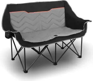 Double Camping Chair Oversized Padded Camping Sofa for 2 Person, Foldable Loveseat with Dual Cup Holders & Wine Glass Holders, Double Folding Chair Camping Couch for Beach, RV, Patio, Black
