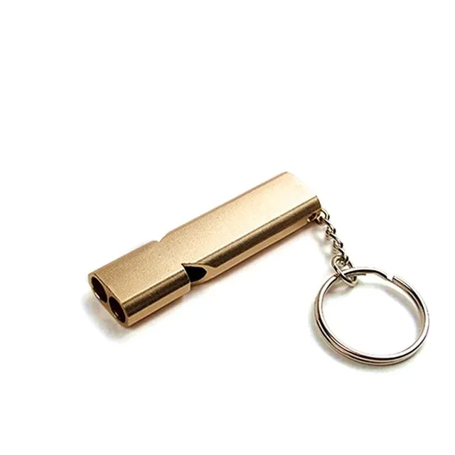 Double-Frequency Emergency Survival Whistle - Gold/Silver Keychain - Aluminum Alloy Camping Tool