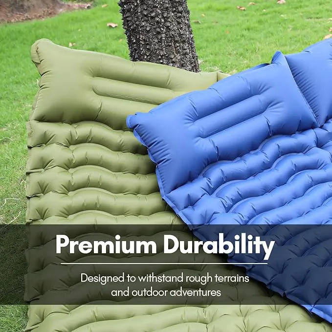 Double Sleeping Pad for Camping with Mini Electric Pump Full Size Sleeping Pad for Camping 2 Person, 4'' Extra Thickness Camping Mattress Pad, 45s Fast Inflation, 75''x55'', Blue