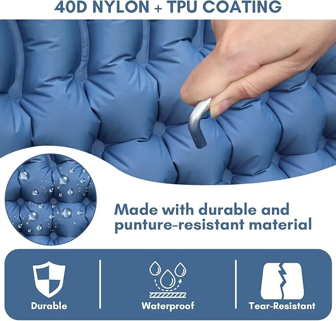 Double Sleeping Pad for Camping with Mini Electric Pump Full Size Sleeping Pad for Camping 2 Person, 4'' Extra Thickness Camping Mattress Pad, 45s Fast Inflation, 75''x55'', Blue