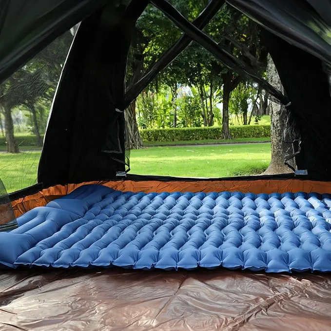 Double Sleeping Pad for Camping with Mini Electric Pump Full Size Sleeping Pad for Camping 2 Person, 4'' Extra Thickness Camping Mattress Pad, 45s Fast Inflation, 75''x55'', Blue