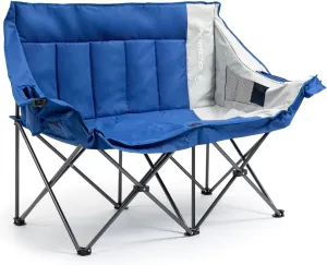 Dowinx Double Camping Chair Loveseat, Portable Folding Outdoor Lawn Chair with Padded Seats, Armrests, Side Pockets, 440lbs Capacity for Beach, Patio, Picnic - Blue PRO