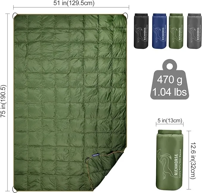 Down Blanket Camping Quilt - Lightweight, Packable, Puffy, Wearable, Water Resistant, Backpacking Quilt for Outdoor Camping, Travel and Hiking
