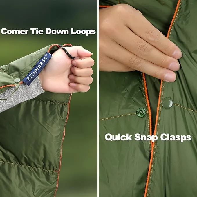 Down Blanket Camping Quilt - Lightweight, Packable, Puffy, Wearable, Water Resistant, Backpacking Quilt for Outdoor Camping, Travel and Hiking