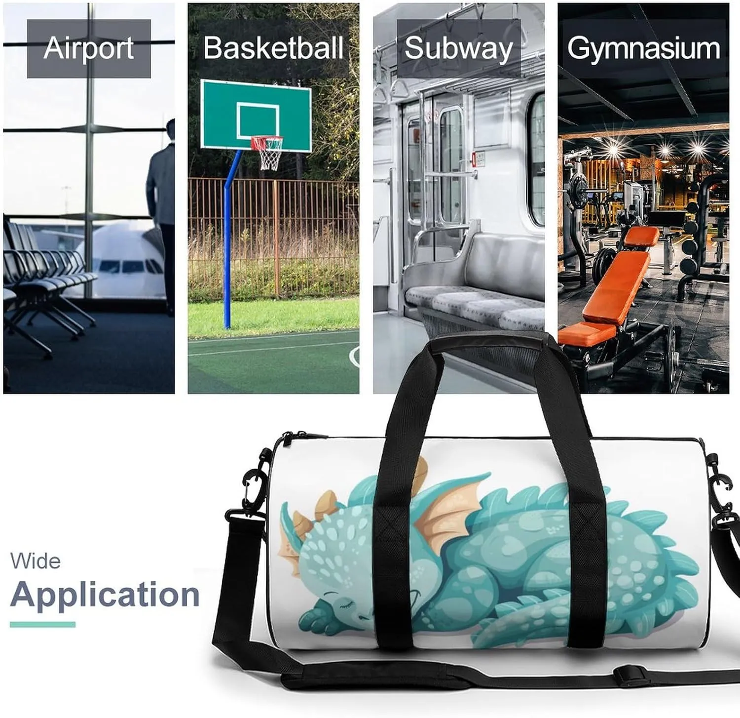 Dragon Sleeping Travel Gym Bag for Women Men A Cute Blue And Aquamarine Cylindrical Duffle Bag Sport Workout Bag with Shoulder Strap