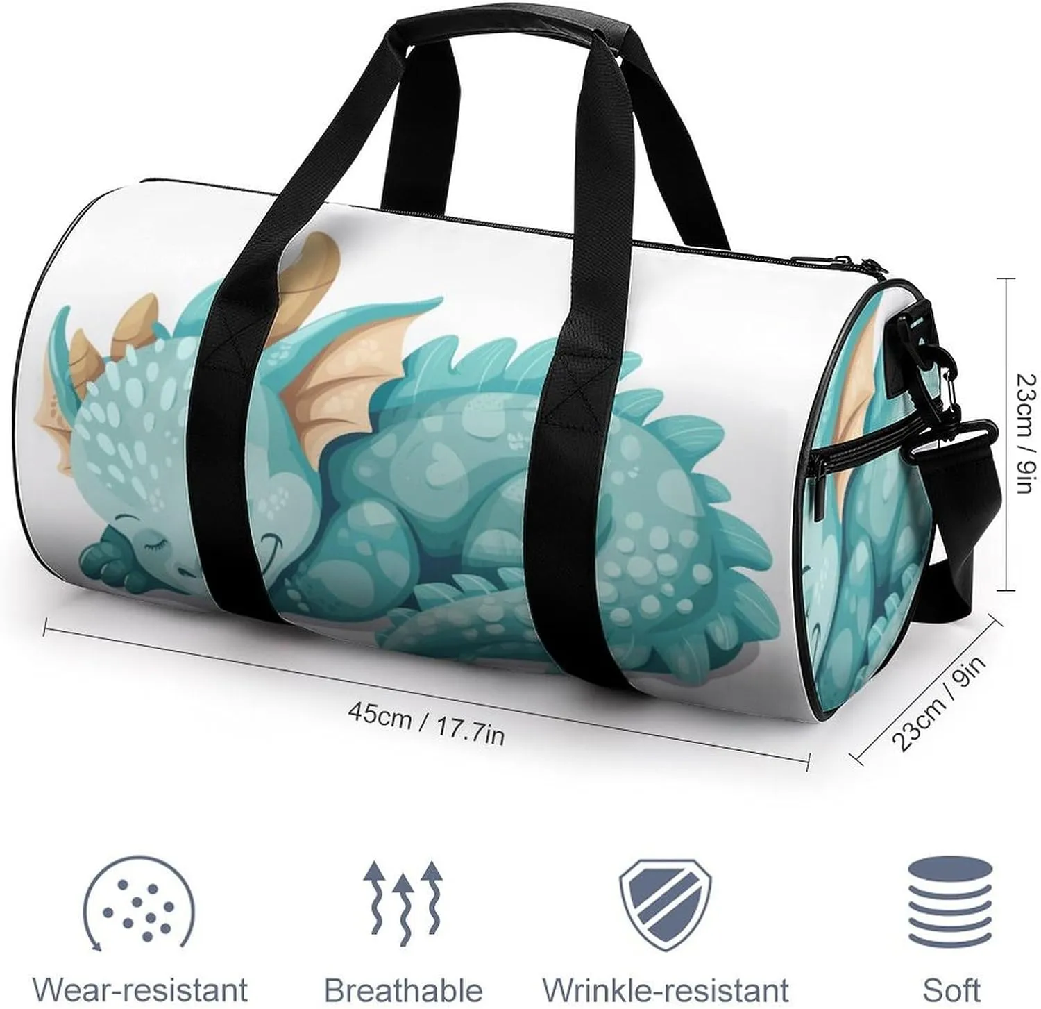 Dragon Sleeping Travel Gym Bag for Women Men A Cute Blue And Aquamarine Cylindrical Duffle Bag Sport Workout Bag with Shoulder Strap