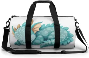 Dragon Sleeping Travel Gym Bag for Women Men A Cute Blue And Aquamarine Cylindrical Duffle Bag Sport Workout Bag with Shoulder Strap