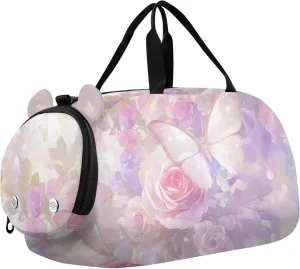 Dream Butterfly Rose Youth Sports Duffel Bag with Ventilated Shoe Compartment|All-Season Lightweight Travel Gym Bag for Girls & Boys|Water-Resistant Gear Bag