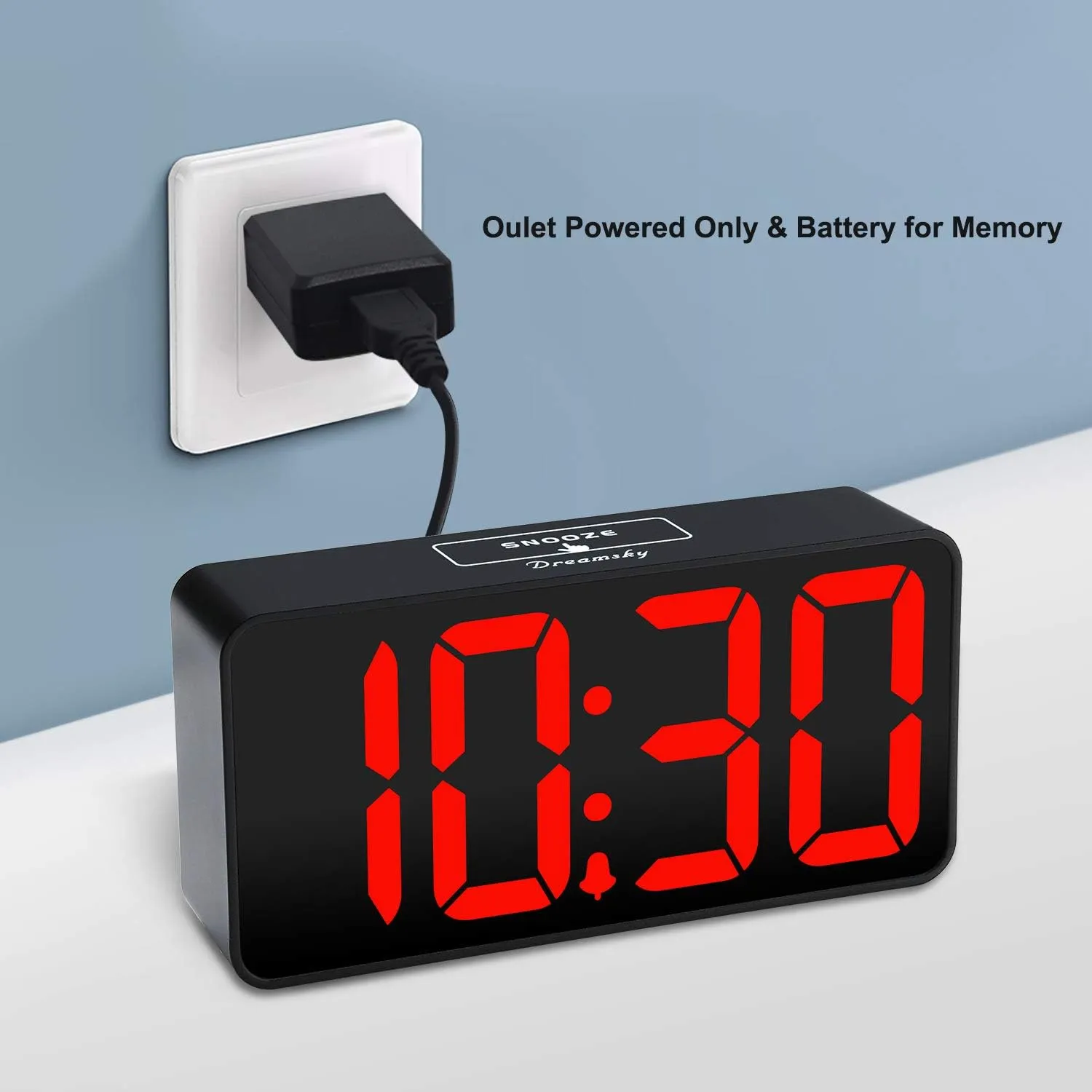 DreamSky Small Digital Alarm Clock for Bedroom, Large Big Numbers Display with Brightness Dimmer, Electric Bedside Desk Clock with USB Charging Port, Adjustable Alarm Volume, 12/24Hr, Snooze