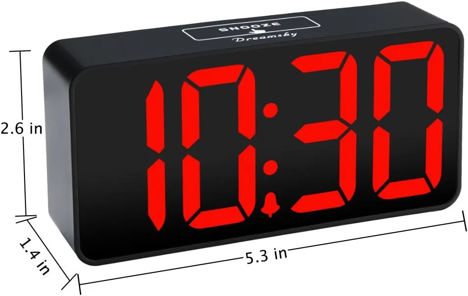 DreamSky Small Digital Alarm Clock for Bedroom, Large Big Numbers Display with Brightness Dimmer, Electric Bedside Desk Clock with USB Charging Port, Adjustable Alarm Volume, 12/24Hr, Snooze