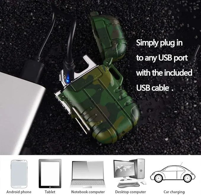 Dual Arc Plasma Electric Rechargeable Flameless Lighter Waterproof Windproof for Camping, Hiking, Skiing, Outdoor Adventure (Camouflage)